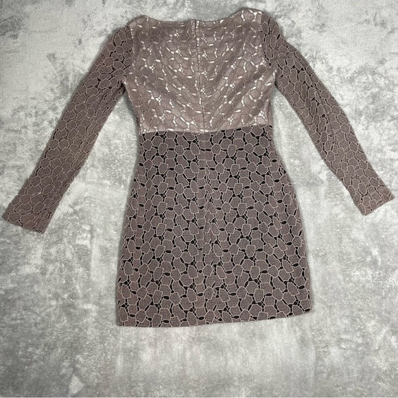 Diane Von Furstenberg Dress Women’s 6 Taupe Sarita Pebble Lace Leather Party - Picture 8 of 13